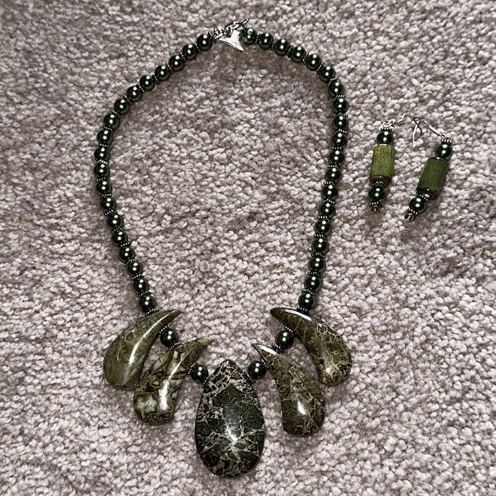 Marble Statement Necklace Andearring Set! - image 5